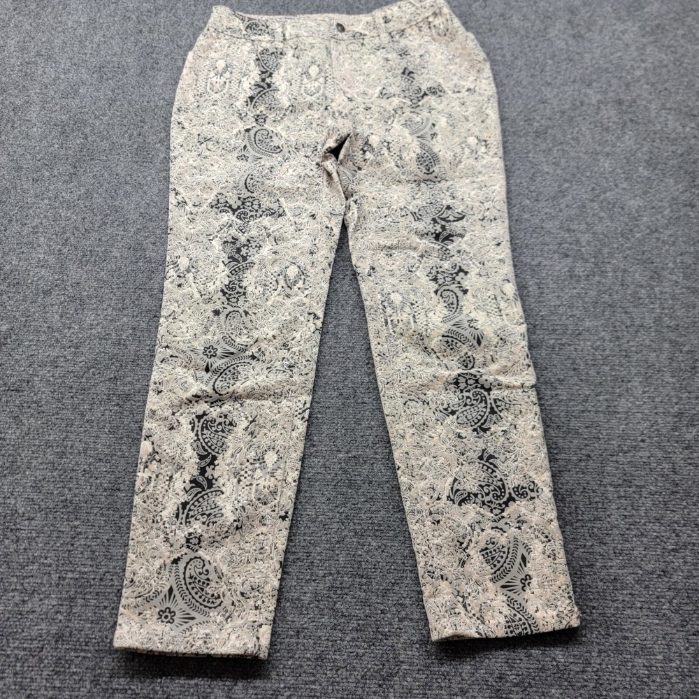 Boston Proper Paisley Print Slim Leg Pants Black Cream Size 8 570115632